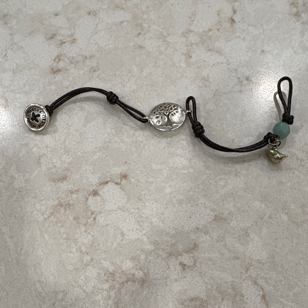Fossil Silver and Black Leather Bracelet with Charms